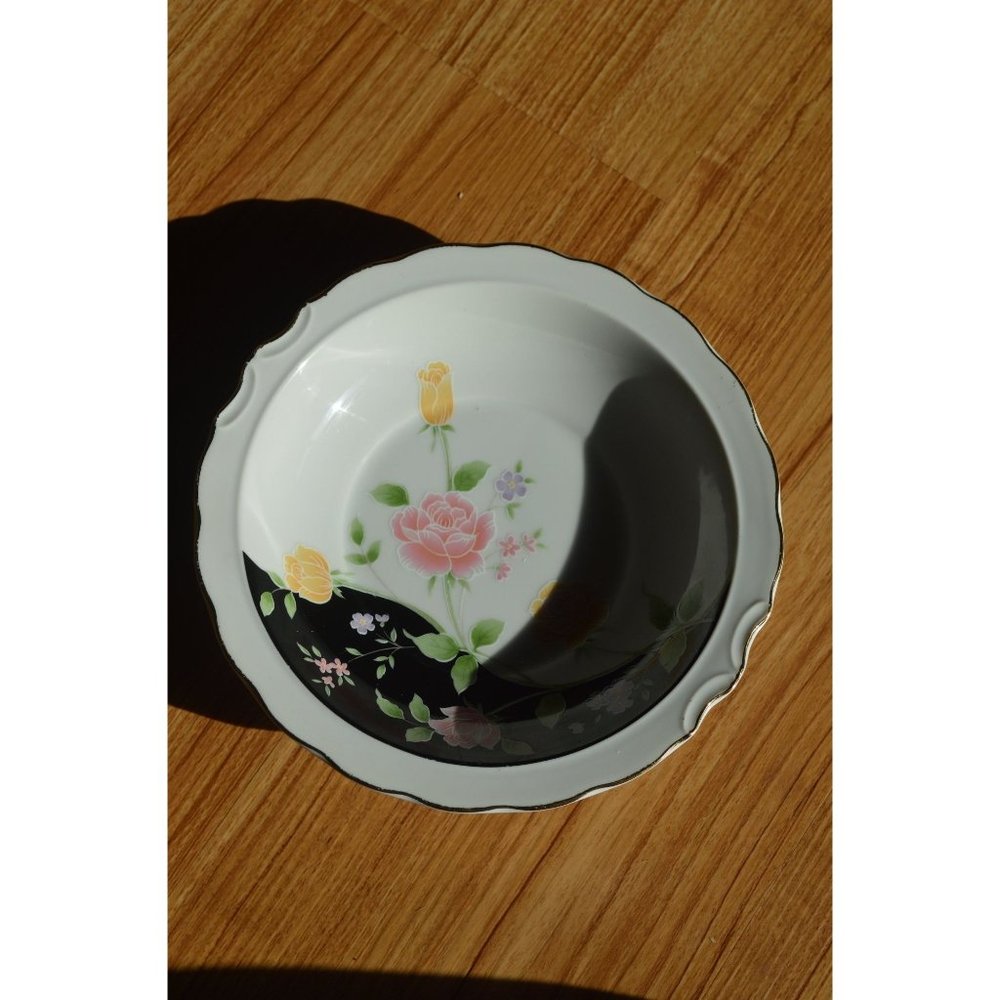 Vintage Gold Trimmed Floral Printed Catchall Bowl